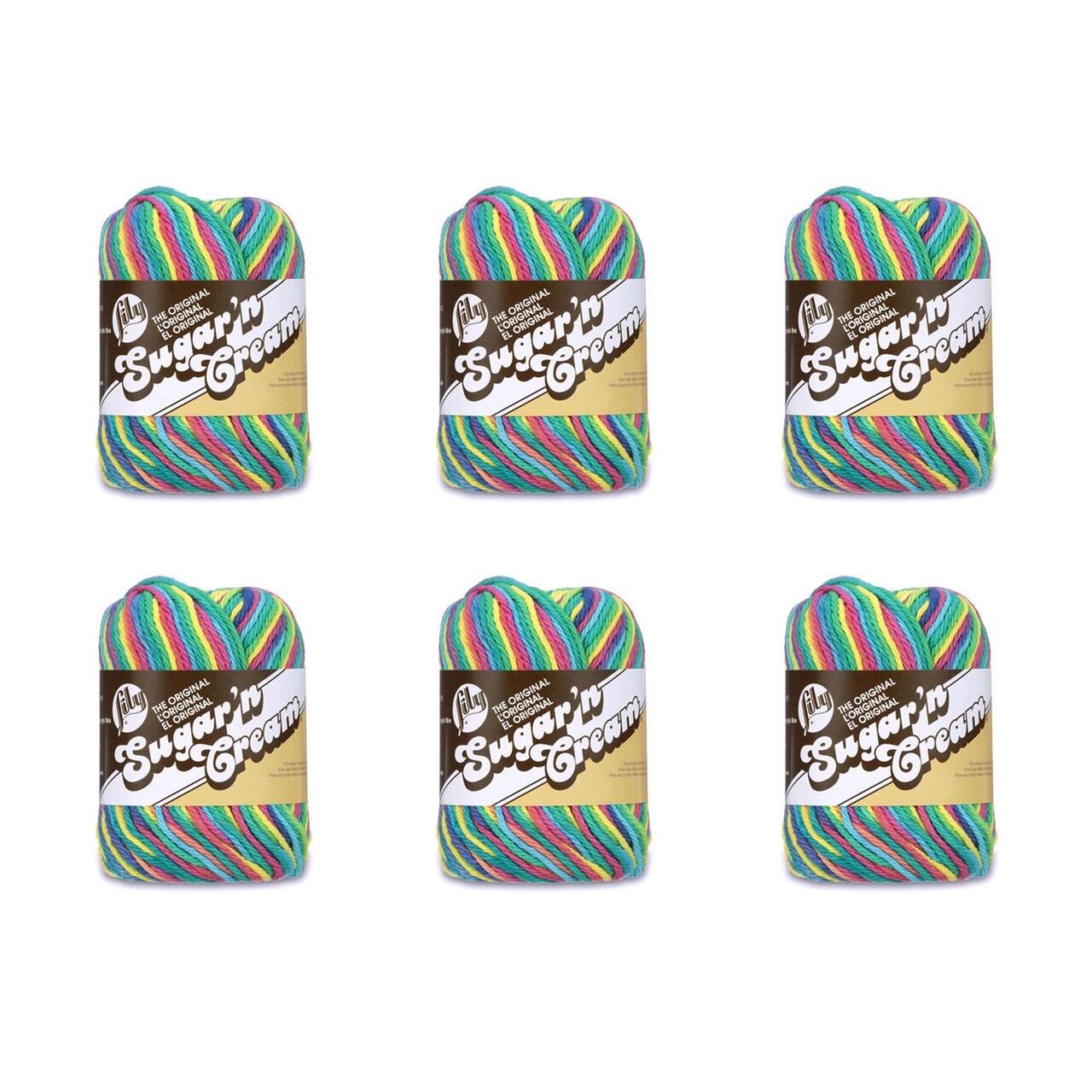 Lily Sugar'N Cream Psychedelic Yarn - 6 Pack of 57g/2oz - Cotton - 4 Medium (Worsted) - 95 Yards - Knitting/Crochet